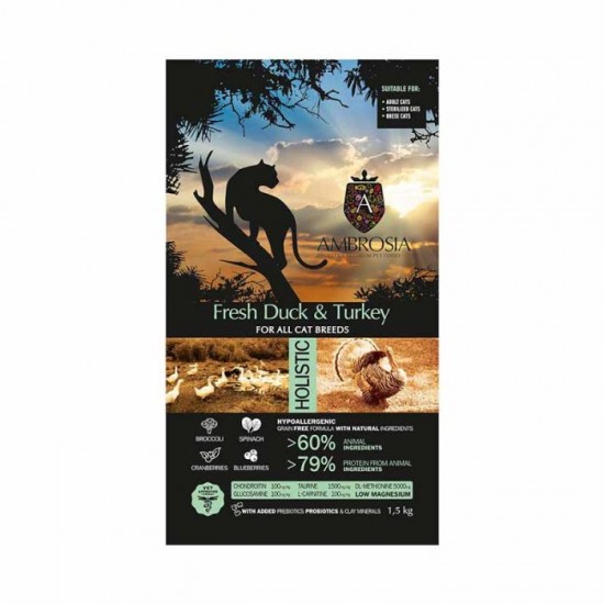 Ambrosia Grain Free Cat Adult Sterilised Fresh Duck & Turkey 5kg