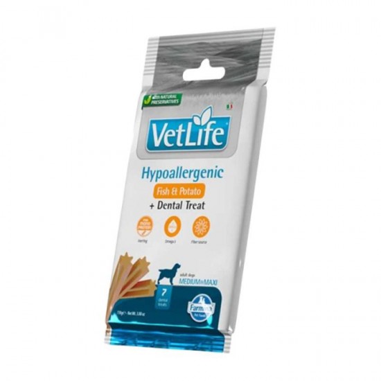 Dental Treat Vet Life Dog Hypoallergenic Fish & Potato Adult Medium and Maxi 110gr 7 Sticks