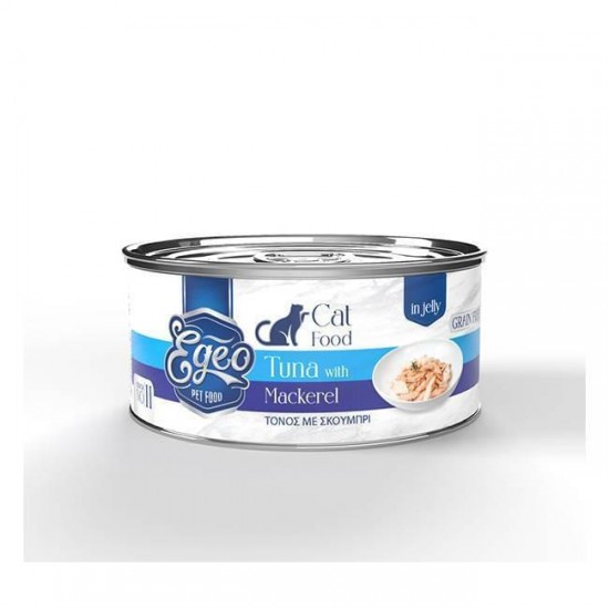 Υγρή Τροφή Γάτας Egeo Cat Adult Τόνος με Σκουμπρί σε Ζελέ 85gr